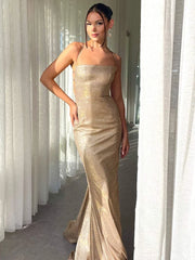 Glitter Slip Backless Bandage Maxi Dress Women's Sexy Elegant Evening Party Dresses Bodycon Beach Spaghetti Strap Dress