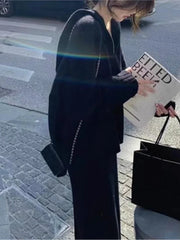 Korean Fashion Two-Piece Knitted Sweater Suits Autumn Winter Blouses Tops and Skirt Set Casual Elegant Female Hoodies Outfits