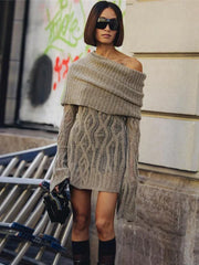 Knitted Mini Dress For Women Slim Rib High Waist Flare Sleeve Dresses Femme 2023 Autumn Winter Bodycon Sexy Dress Woman