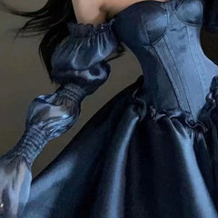 Elegant White Off Shoulder Fairy Dress Chic Princess Puff Dress Mesh Puff Large Hemline Long Dress Girl Birthday Party Dresses