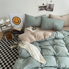Solid Color Duvet Cover Set Single Double King Size Quilt Cover Set Bed Hotel Home Skin Friendly Fabric Bedding Sets
