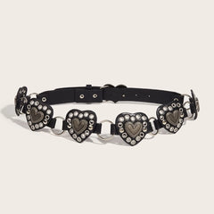 Gothic Vintage Women's Belt Y2k Heart Belt Buckle Out Circular PU Leather Splicing for Lady Designer Jeans Dress Accessories