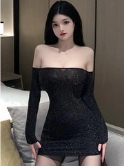 Fashion Women Mini Dress Tight Hip Uniform Transparent Nightclub Short Low Chest High Stretch Dress Elegant Sweet Tops J3PL