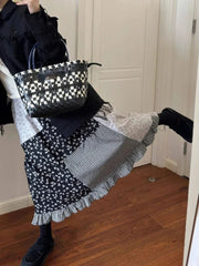 2024 Early Autumn New All-match Skirts Vintage Patchwork Plaid Skirt for Women Y2k High Waist Mid-length Loose Faldas Mujer