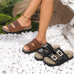 Women's Knitted Slippers 2025 Summer Hot Sale Flat Sandals Beach Open Toe New Fashion Thick Soled Casual Dress Women's Slippers