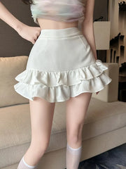 Elegant Women Mini Skirt Summer Sexy Solid High Waist Short Skirts Korean Fashion Trend Ruffle A-LINE Y2k Skirt for Girl