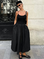 Fashion Black Suspender Dress 2025 Autumn Winter New Niche Slim Long Dresses Female High Waist Sleeveless Holiday Clothes