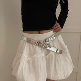 2025 Fashion Goth Y2K Bow Buckle Belts for Women Egirl Black White Leather Belt Dress, Jeans Goblinccore Accessories