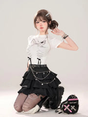 Summer Women Lace Up Dark Academia E-girl Japanese Y2k Irregular Midi Pleated Denim Skirt Gyaru Coquette Harajuku 2000s Jean New