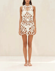 Solid Color Bikini and Crochet Dress Women Fashion Two Piece Outfits Swimsuit Luxury Swimwear Vacation Bathing Suits 2025