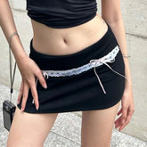 Lace-trimmed High-waisted Mini Skirt Fashionable Girl Preppy Skirt Fashion Hot Girl Y2k Slim Hip Skirt Korean Style Streetwear