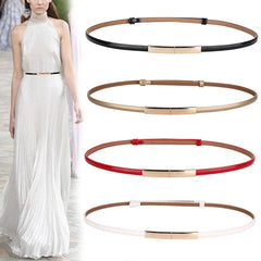 luxury designer Adjustable Elastic Ladies Dress Waist Belt Slim Leather Women Gold Buckle Black White Blue Skinny Female Belt
