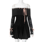 One Shoulder Lace Dress For Women Long Sleeve Bandage Folds Mini Dress Fashion Long Sleeve Hot Girl Club Party Clothing