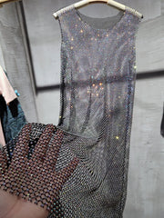 Fishnet Hot Diamonds Mini Dresses For Women 2023 Party Wear See-through Halter Mesh Dress Ladies Club Vestido Femmes