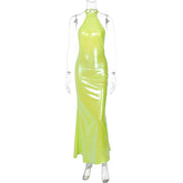 Bright Color Halterneck Sexy Backless Bows Dress For Women Fashion Slim Long Dress 2025 Fall New Sleeveless Dress Vestido