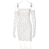 Black Love Printed Mini Dress For Women Party Spring Long Sleeve Strapless Tube Bodycon Dresses Elegant Ladies Sexy Dress