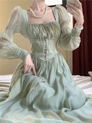 Elegant Midi Dresses for Women French Vintage Princess Party Dress High Waist A-line Prom Robe One Piece Vestidos Mujer New 2025