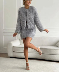 Christmas New Year Women Sets 2 Pieces Tassels Female Soft Cardigan & Mini Dress Elegant Ladies Knitted TrackSuit