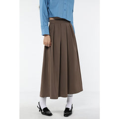 2023 Spring Vintage Khaki Pleated Women Suit Skirt Casual High Waist American College Style Ladies Medium and Long A-line Skirt