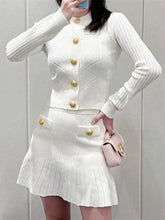 High Street Fashion Knitted 2 Piece Skirt Set Casual O-neck Long Sleeve Sweater Cardigan Coat + High Waist Skirt Suits For Women