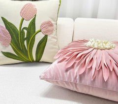Retro Tulips Orchid flower Embroidered Pillowcase Cushion Cover Morden Casual Cotton Case Sofa Bedroom Decro 45x45cm