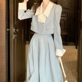 New Autumn Solid Skirt Suits Women Elegant Long Sleeve Short Coat Chic Midi Skirts 2 Pieces Set Female Fashion Party Outfits