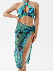 Halter Cross Bikini 2025 Hollow Swimsuit & Beach Dress 3 Piece Sexy Swimwear Women Bathing Suit Padded Beachwear Swimming Summer