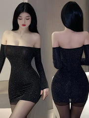 Fashion Women Mini Dress Tight Hip Uniform Transparent Nightclub Short Low Chest High Stretch Dress Elegant Sweet Tops J3PL
