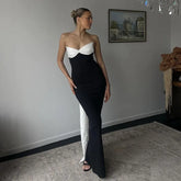 Fashion Backless Bows Strapless Dress For Women Contrast Color Sexy Ribbon Long Dress Elegant Female Bodycon Gown Clothes