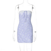 Lace Up Strapless Flower Dress For Women Slim Fit Sexy Hip Wrap Splice Sleeveless Female Sweet Birthday Mini Dress New