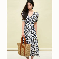 High Quality Women Fashion Short Sleeve Sweetheart Neck Slim Dress Elegant Lady Sexy Split Irregular Office Business Dress