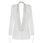 Deep V Neck Hot Drill Mini Dress For Women Slim Long Sleeve Sexy Backless Coats Femme Party High Waist Blazers Woman 2023