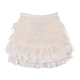 Kawaii Floral Embroidery Mini Skirt Lace Patchwork A-LINE Lolita Skirt Womens Japanese Style Cutecore High Waist Skirts