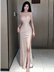 2025 Summer Women's New Sexy Temperament Elegant Sequins backless Lace up High Waist Fashion High waisted ceremonial dress BIAU
