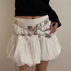 2025 Fashion Goth Y2K Bow Buckle Belts for Women Egirl Black White Leather Belt Dress, Jeans Goblinccore Accessories