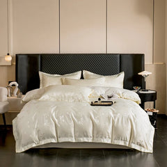 3pcs Cream color Duvet Cover Set (1*Duvet Cover + 2*Pillowcase, Without Core), bow jacquard Bedding Set