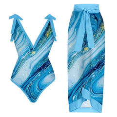 Bikini 2024 Women One-Piece Color Contrast Monokini Swimsuit With 1pcs Skirt Cover Up Hawaiian Bathing Suit Trajes De Bano Mujer