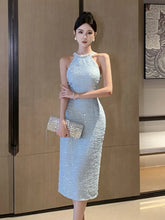 2025 New Summer Elegant Fashion Slim Fit Evening Dress For Women Hanging Neck Luxury Pearl Beading Small Fragrance Party Dress