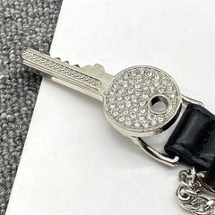 2025 New Women's Luxury Belt Fashion Vintage Rhinestone Key Buckle Bb Belts Y2k Leather Dress Jeans Accessories