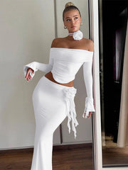 Flower Bodycon Skirt Sets Women Slim Sexy Backless Lace Up Tops Women's Party Elegant Dress 2 Piece Womens Suits Outfits