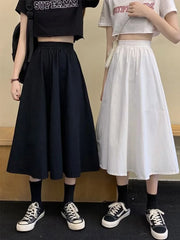 Skirts Women Simple Solid Leisure Loose 2XL Long Skirt Korean Style Elastic-Weight A-line Student Streetwear Trendy BF