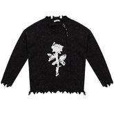 Distressed Rose Print Sweater