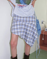 Maggie Asymmetrical Blue Plaid Skirt