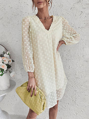 Vacation Loose Solid Color V-Neck Dress