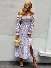 Bohemia Long Sleeves Floral Printed U-Neck Dress