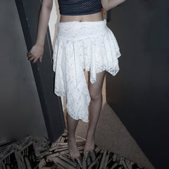 Holiday Solid Color Lace Ruffled Skirt For Women Sexy Low Waist Irregular Mini Skirt Splice Hot Girl Clubs Party SkirtChristmas Gifts