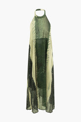 Contrast Tie Halter Backless Maxi Dress