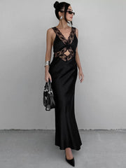 Lace Slim Maxi Dresses For Women Clothing Deep V Neck Sexy High Wasit Long Dress Party Fashion Evening Dress Woman 2025Christmas Gifts