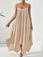 Loose Sleeveless Asymmetric Solid Color Spaghetti-Neck Maxi Dresses