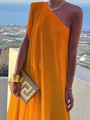 Gradient Split-Joint Loose One-shoulder Maxi Dresses